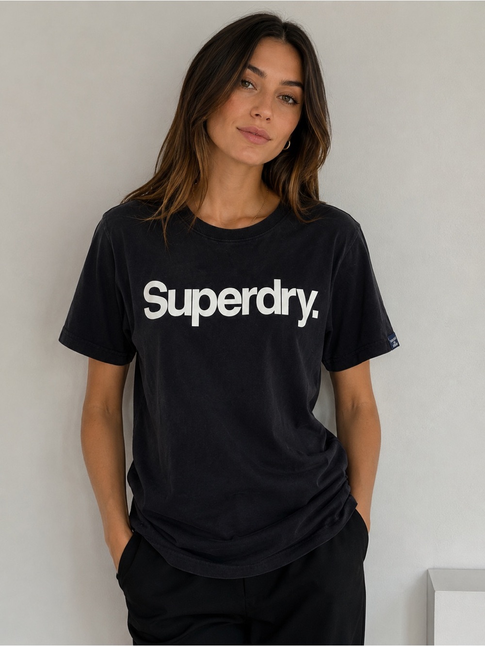Superdry Core Logo Black Graphic T-Shirt Women’s Small US 4 UK 8 Loose Fit